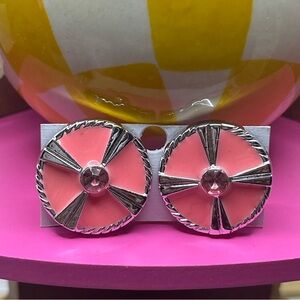 Dead-Stock ~ Vintage Acrylic Pink and Silver Tone Earrings